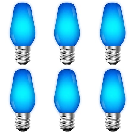 C7 LED Blue Light Bulbs for String Lights 0.5W Enclosed Fixture Rated E12 Candelabra Base, 6PK